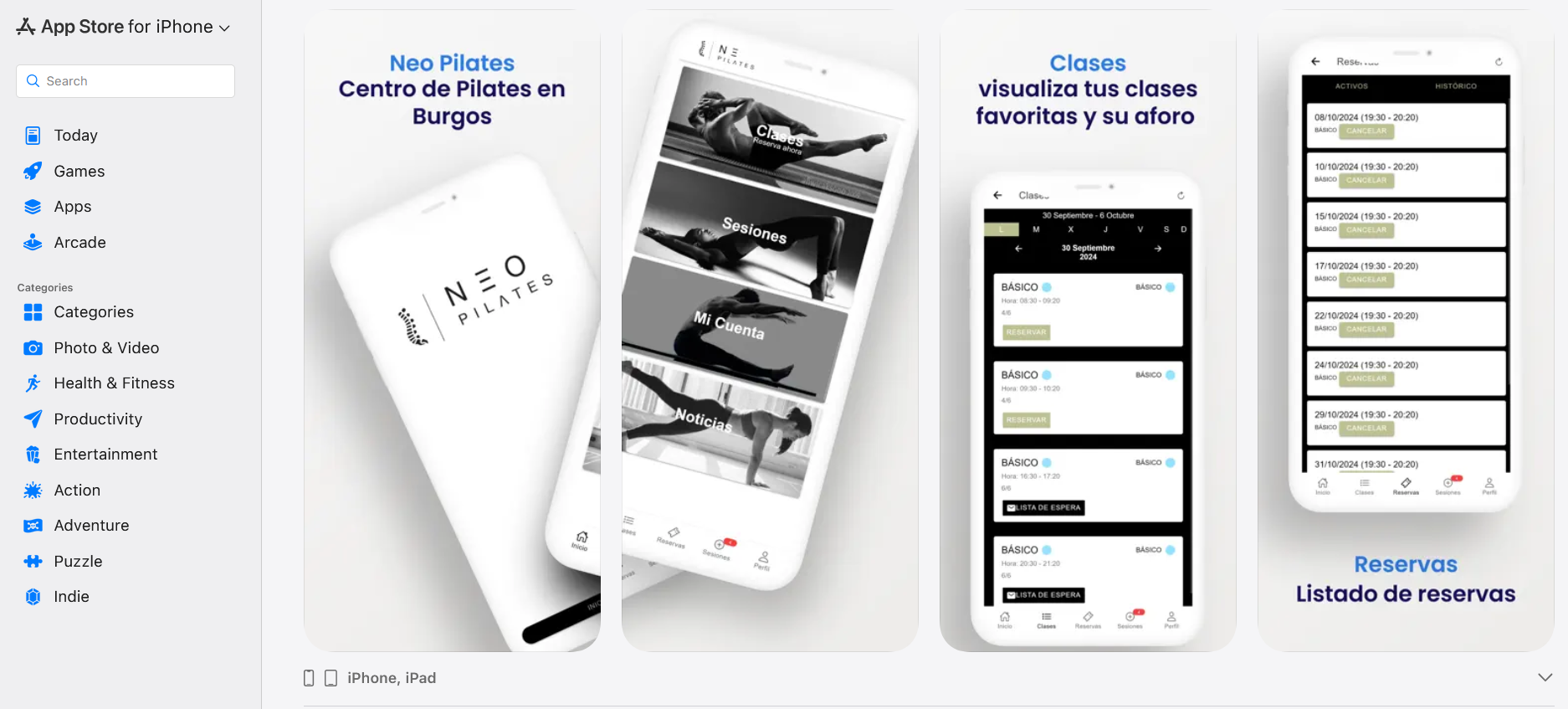 Centro de pilates en Burgos: posición #1 en Google y lista de espera — App iOS